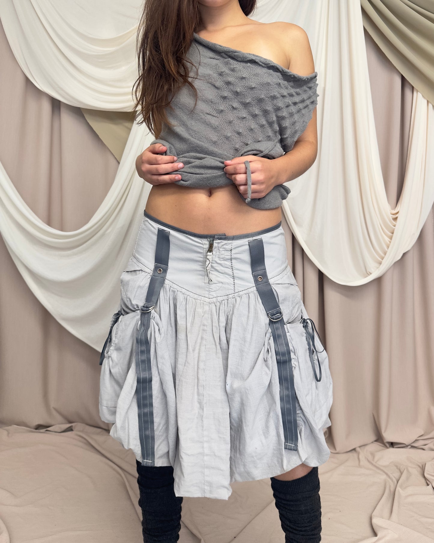 COTTON RUCHED BUBBLE SKIRT WITH UTILITARIAN DETAILS by Marithé + François Girbaud