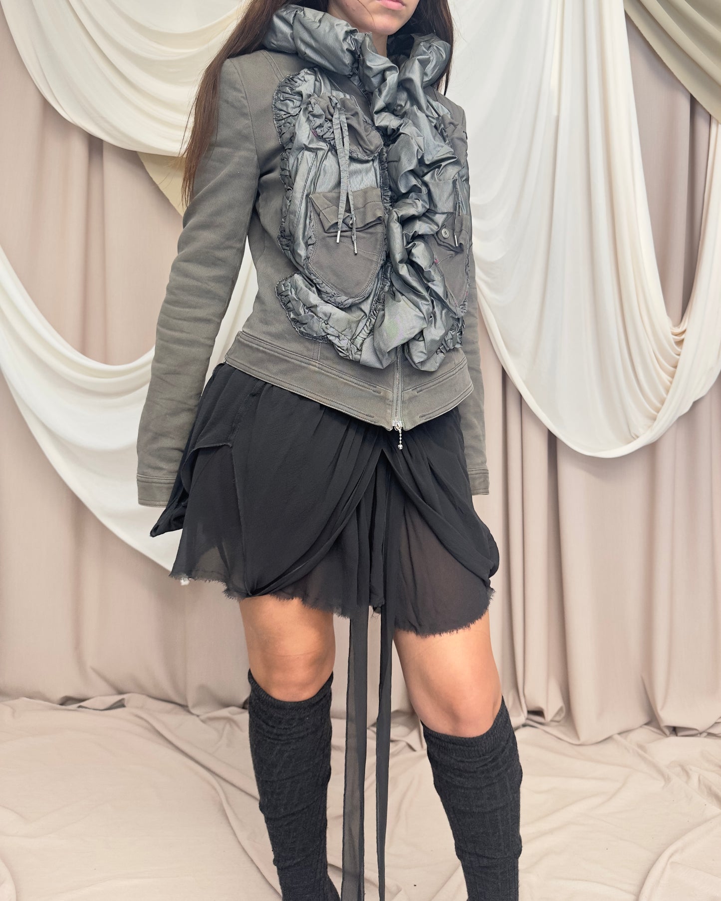 KHAKI JACKET WITH PUFF RUCHED DETAILING by Marithé + François Girbaud