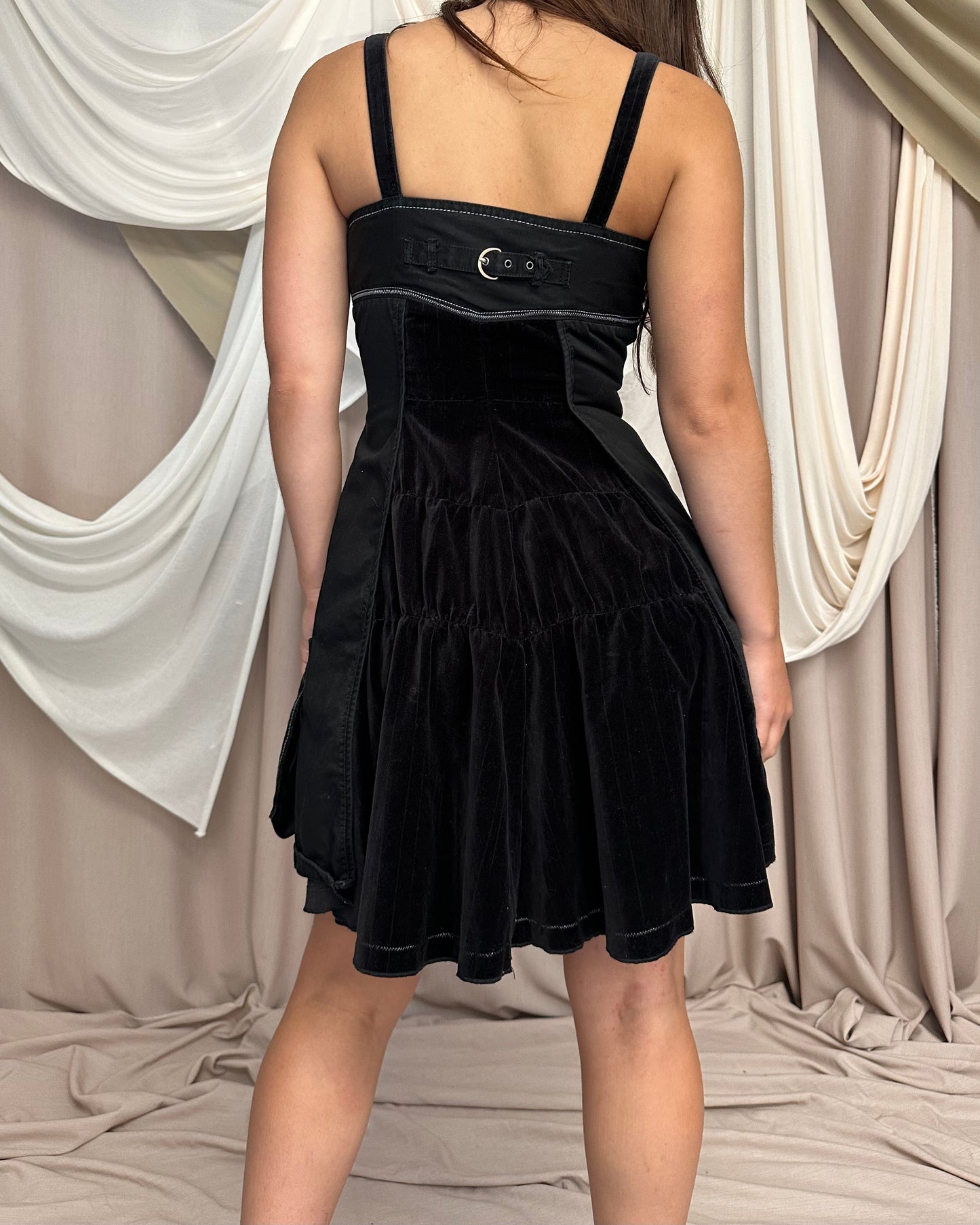 BI-MATERIAL FLARED MINI DRESS by Marithé + François Girbaud
