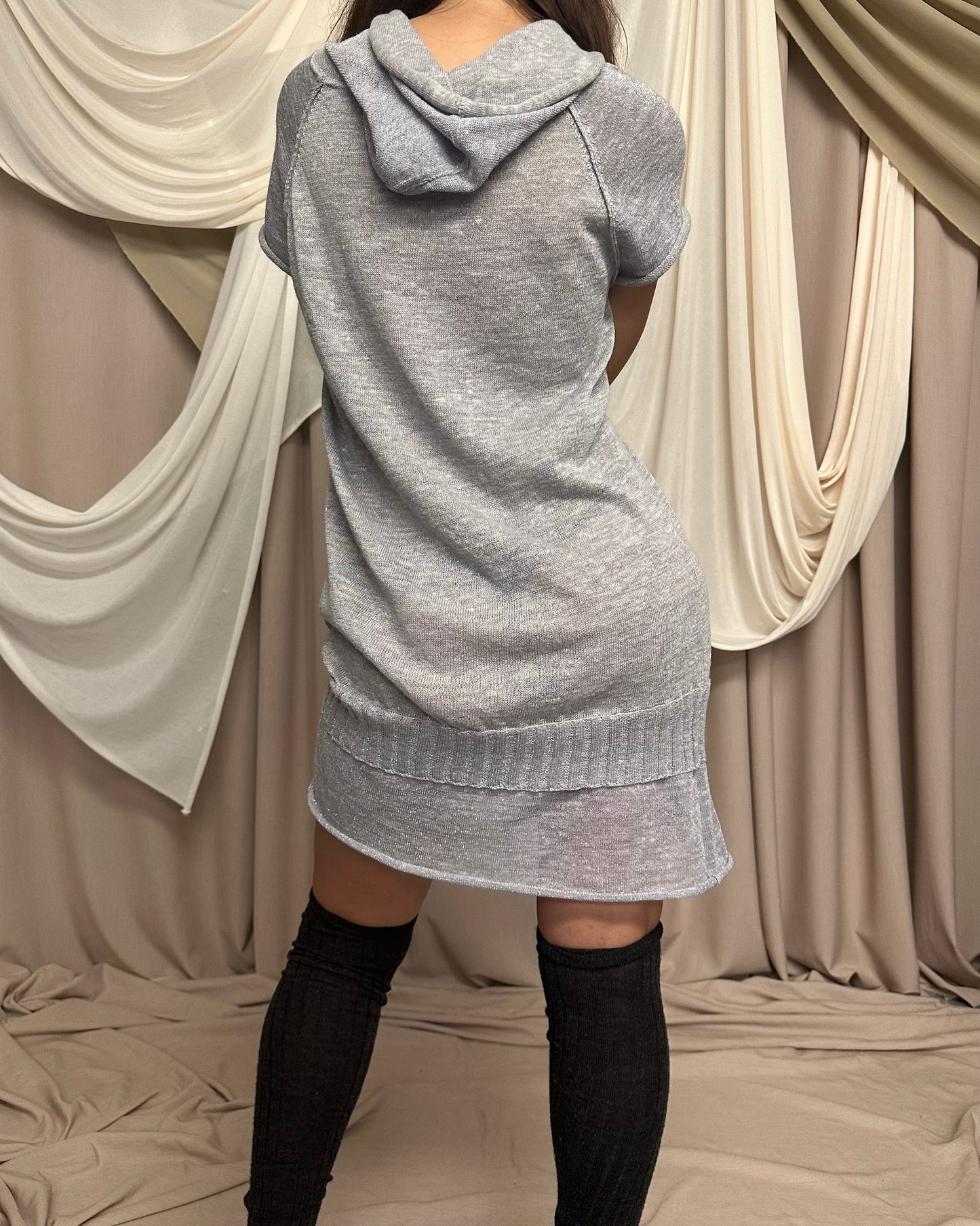 SEMI SHEER HOODED METALLIC KNIT MINI DRESS by Sarah Pacini