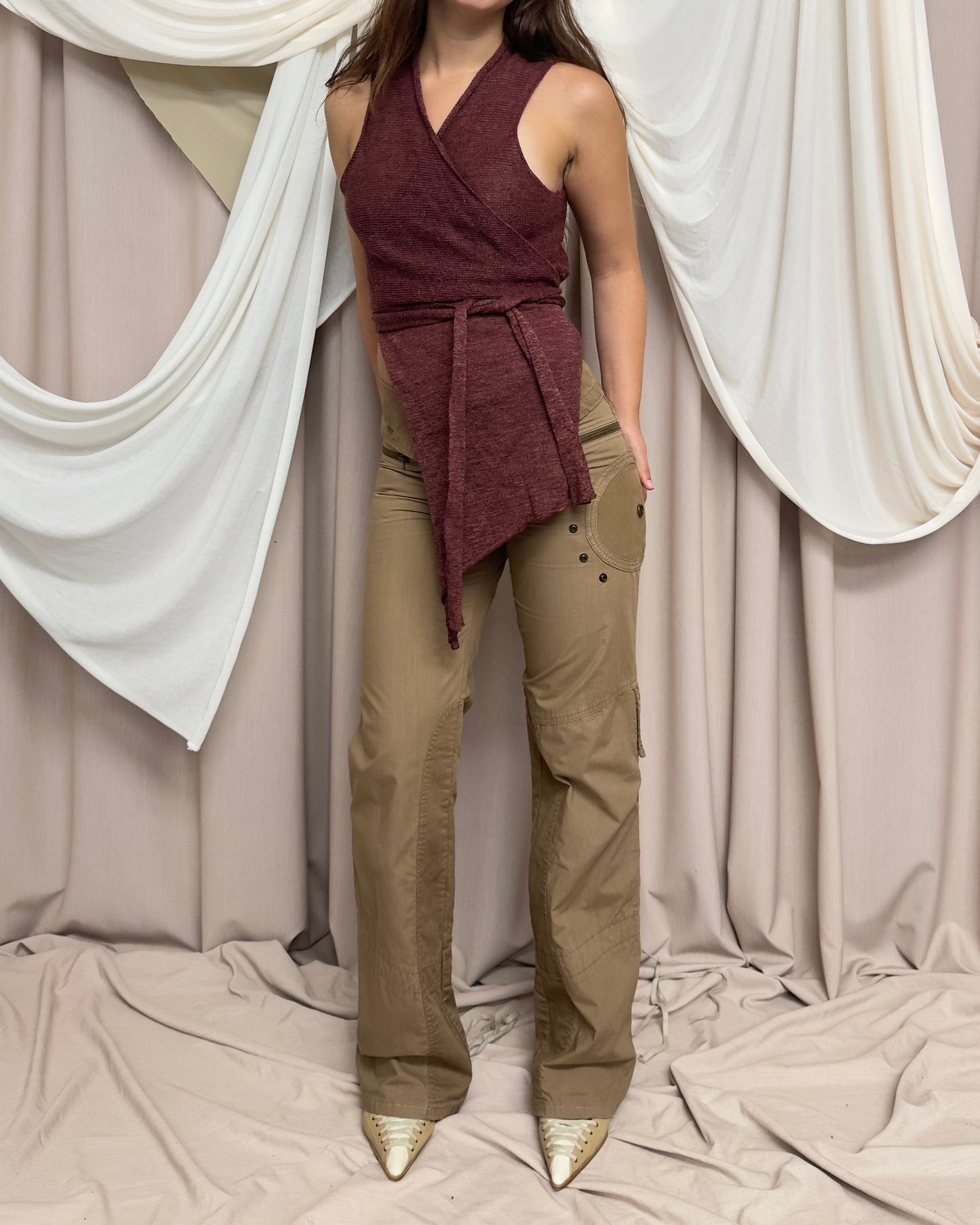 MODULAR SEMI SHEER KNIT WRAP TOP by Sarah Pacini