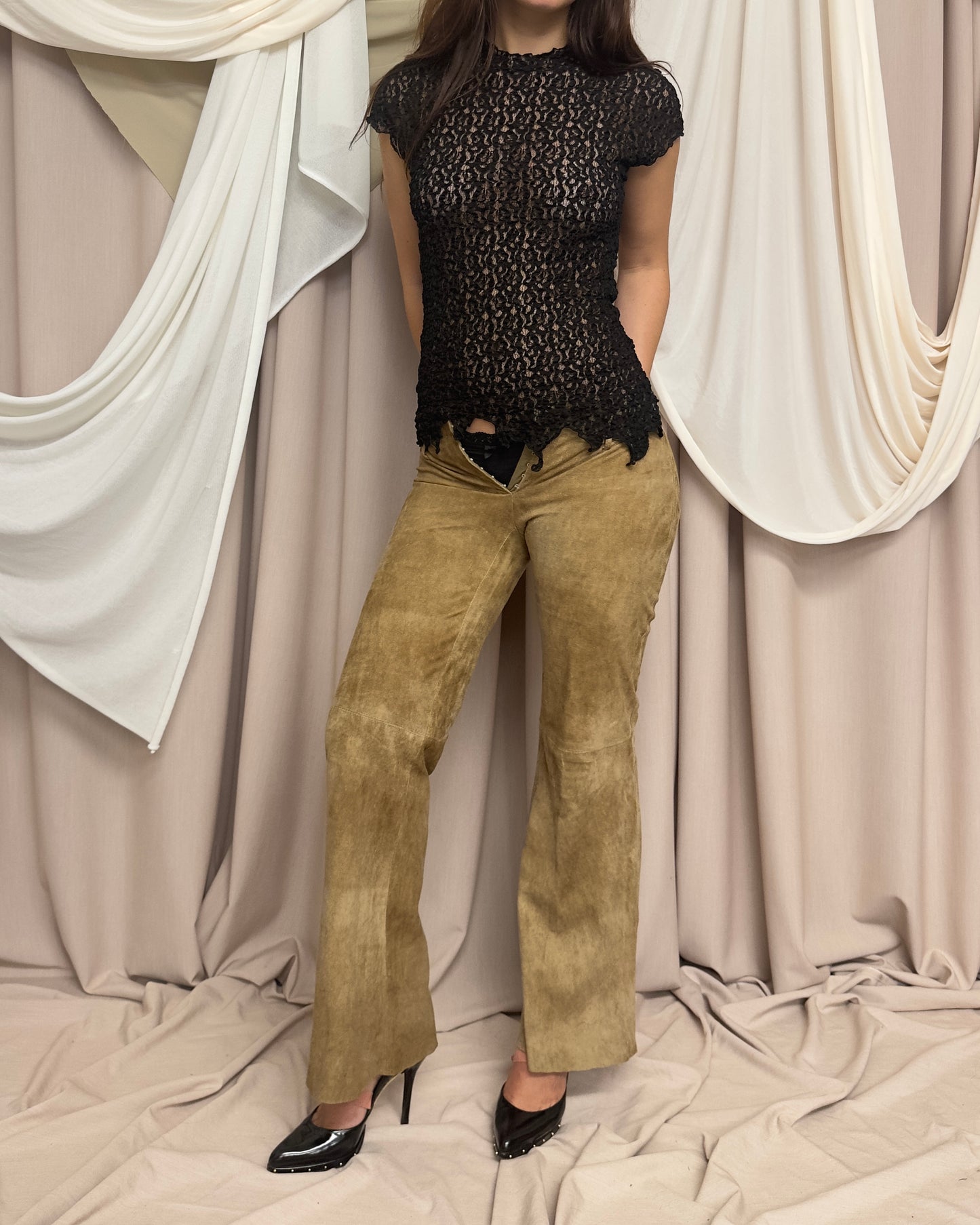 SOFT SUEDE WIDE LEG TROUSERS WITH HOOK AND EYE CLOSURES by Plein Sud