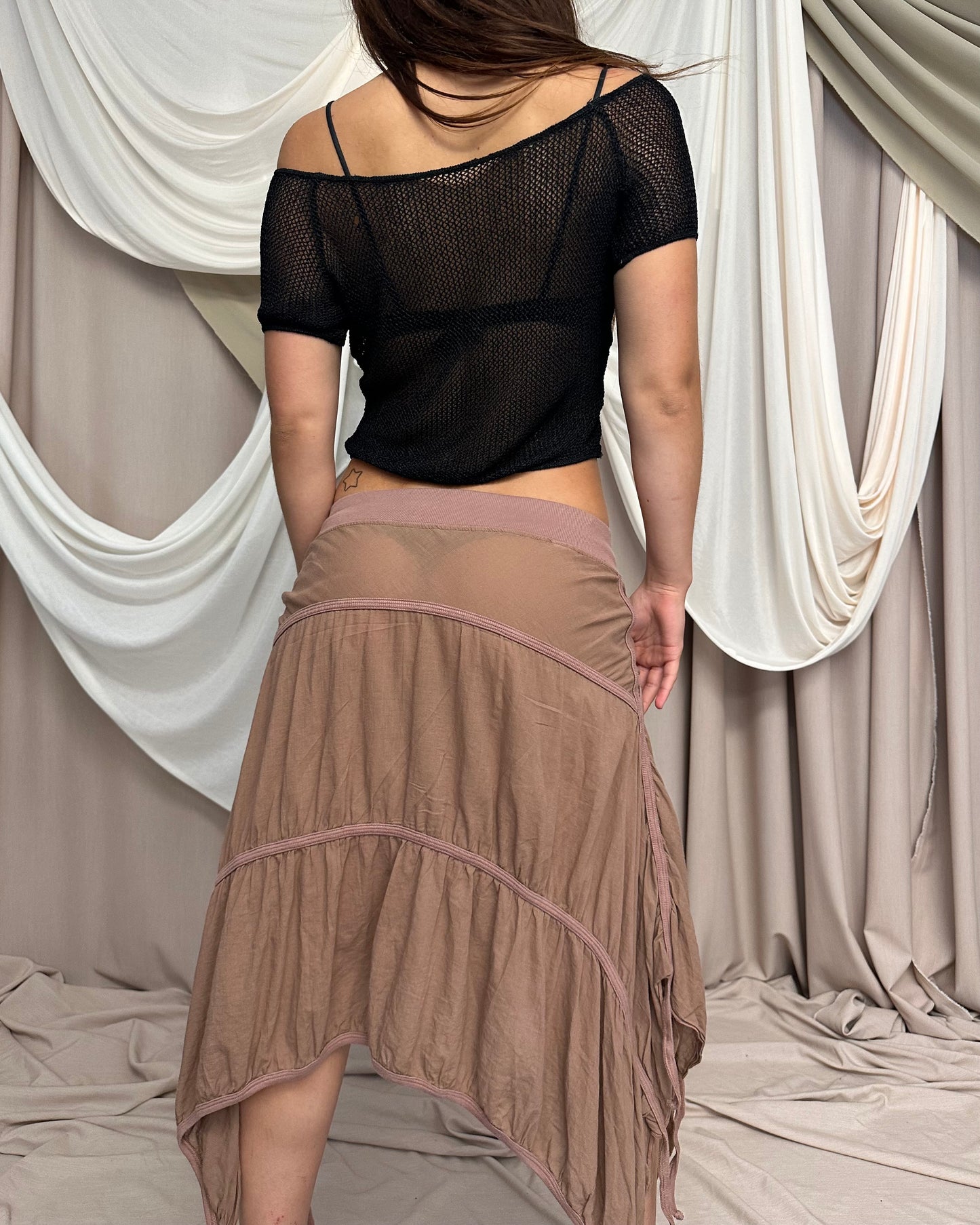DUSTY PINK TIERED SEMI SHEER PARACHUTE MIDI SKIRT by Cop Copine