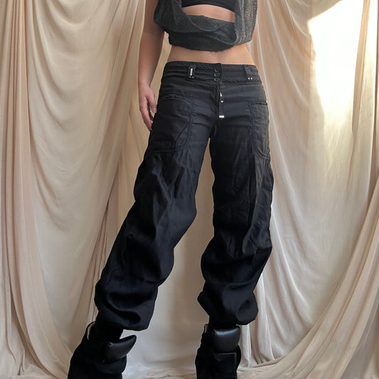 BLACK RUCHED COMBAT PANTS by HIGH