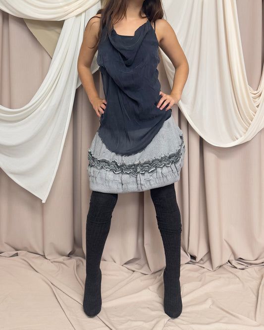 GREY KNIT BUBBLE SKIRT WITH RUFFLED DETAILS by Marithé + François Girbaud