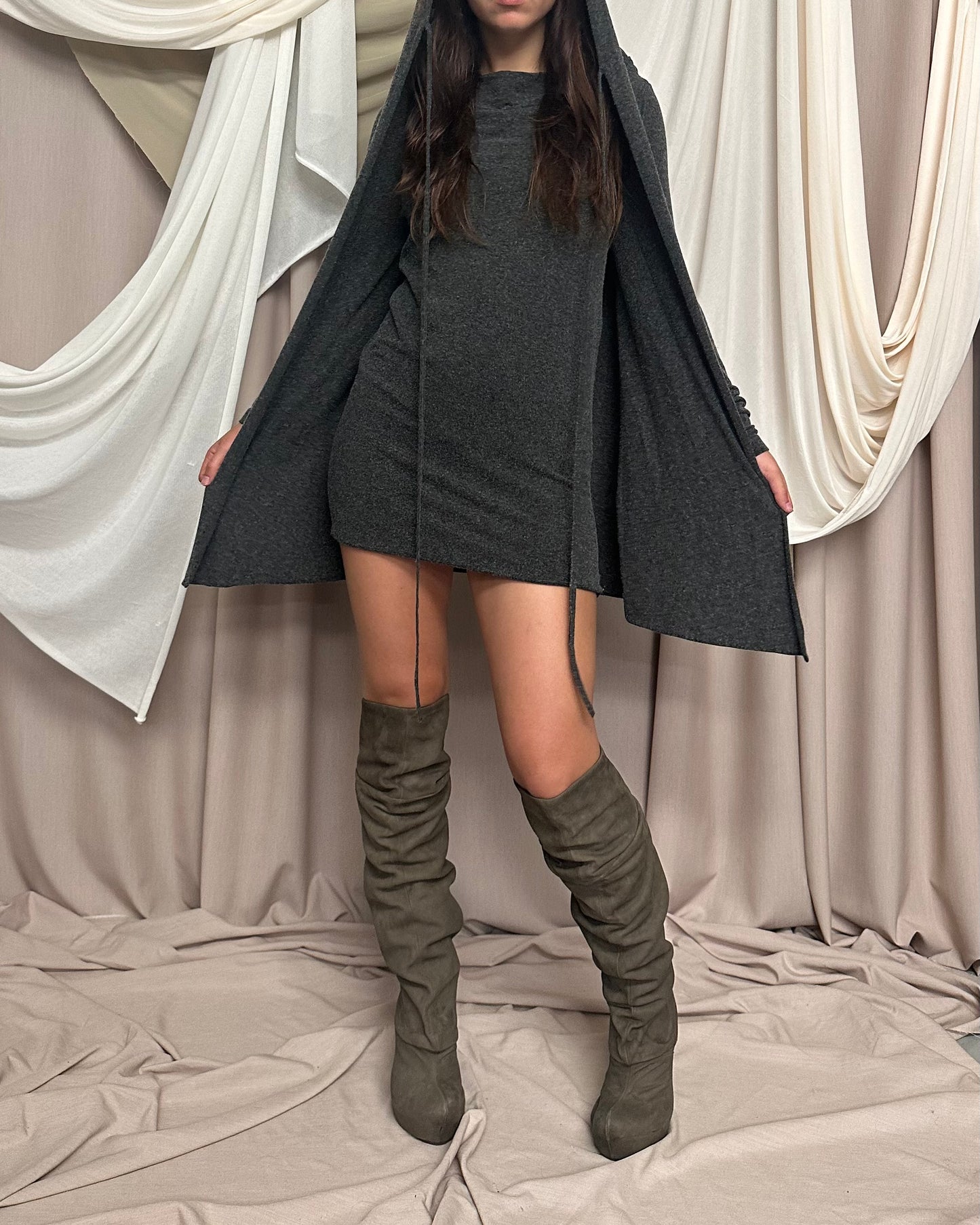 WOOL BLEND DRESS WITH HOODED CAPE by Plein Sud