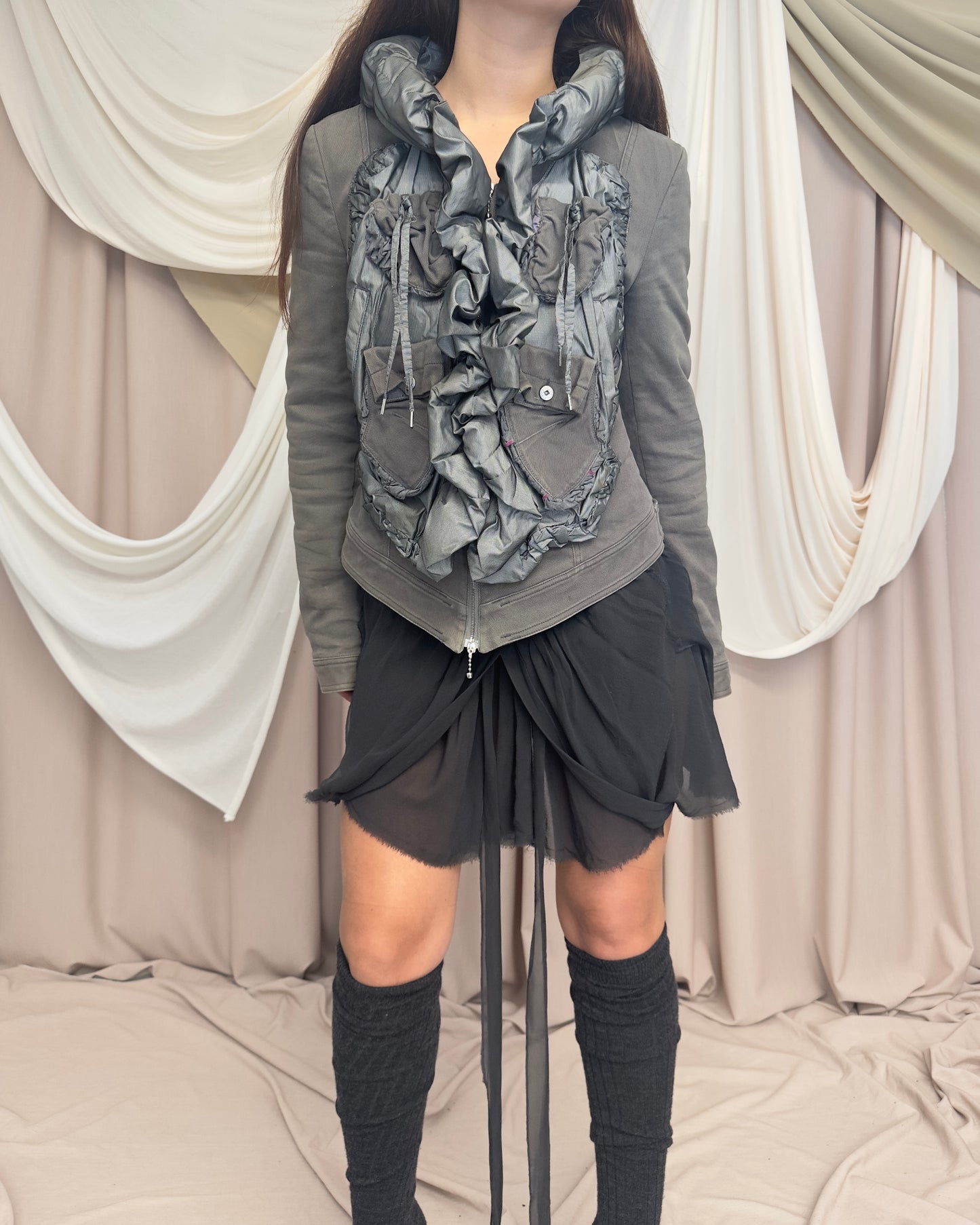 KHAKI JACKET WITH PUFF RUCHED DETAILING by Marithé + François Girbaud