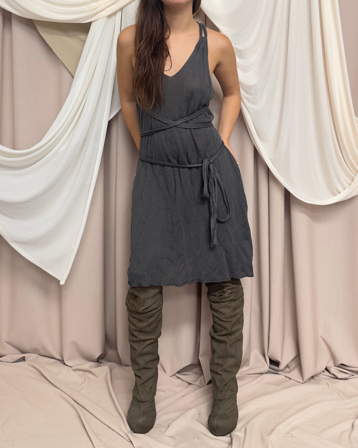 SLOUCHY KNIT DRESS WITH LONG WRAP AROUND STRAPS by Sarah Pacini