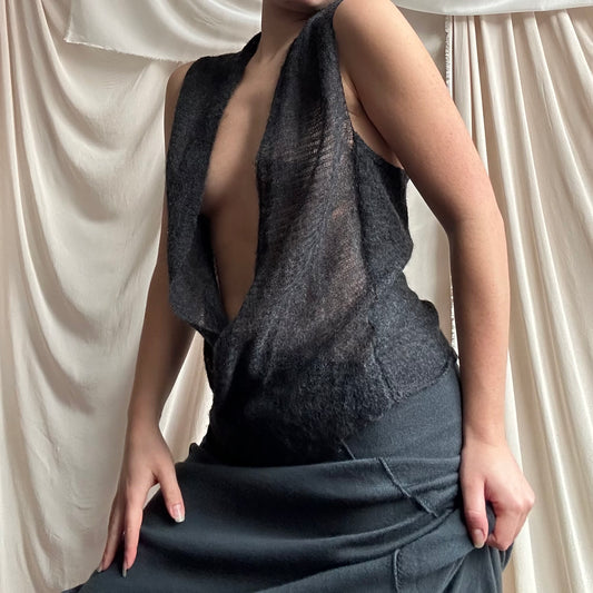 GREY SHEER MOHAIR PLUNGE VEST by Sarah Pacini