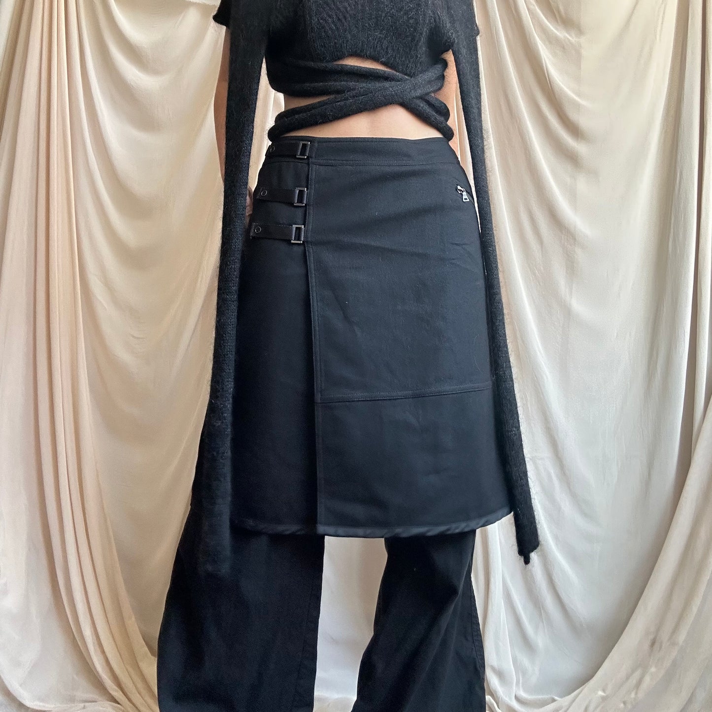 BLACK WOOL UTILITY MIDI SKIRT by Prada