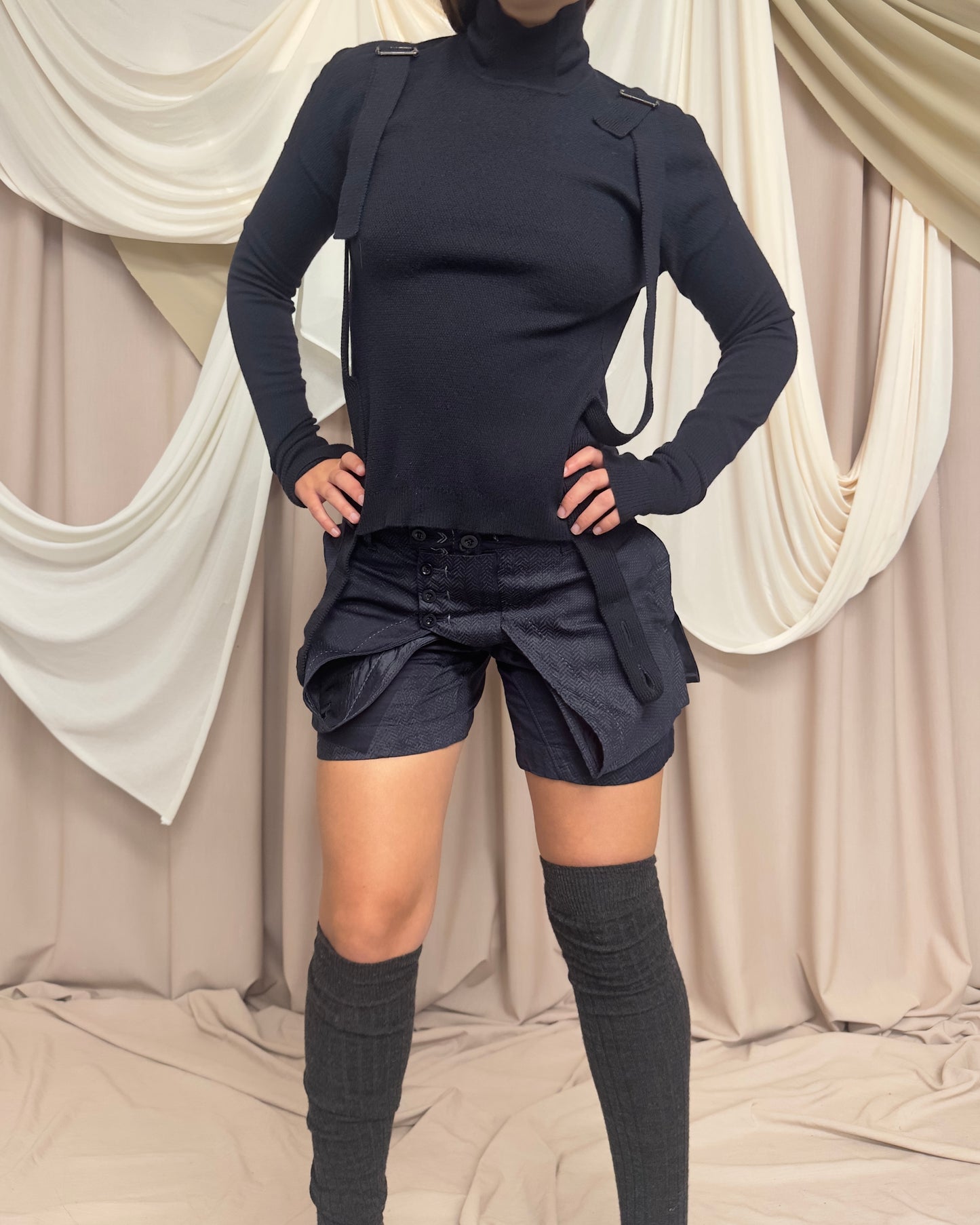 NAVY WOOL JUMPER WITH UTILITARIAN STRAPS by Marithé + François Girbaud
