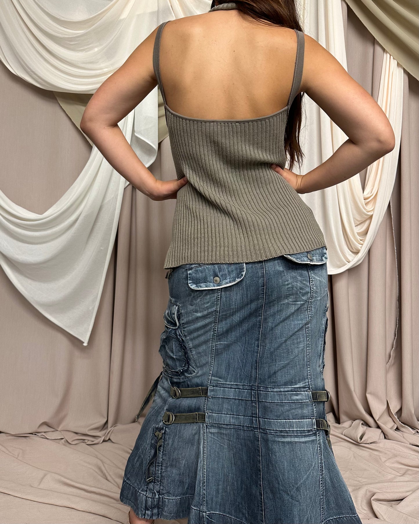 BACKLESS HIGH NECK VEST WITH DISTRESSED ASYMMETRICAL HEMLINE by Cop Copine
