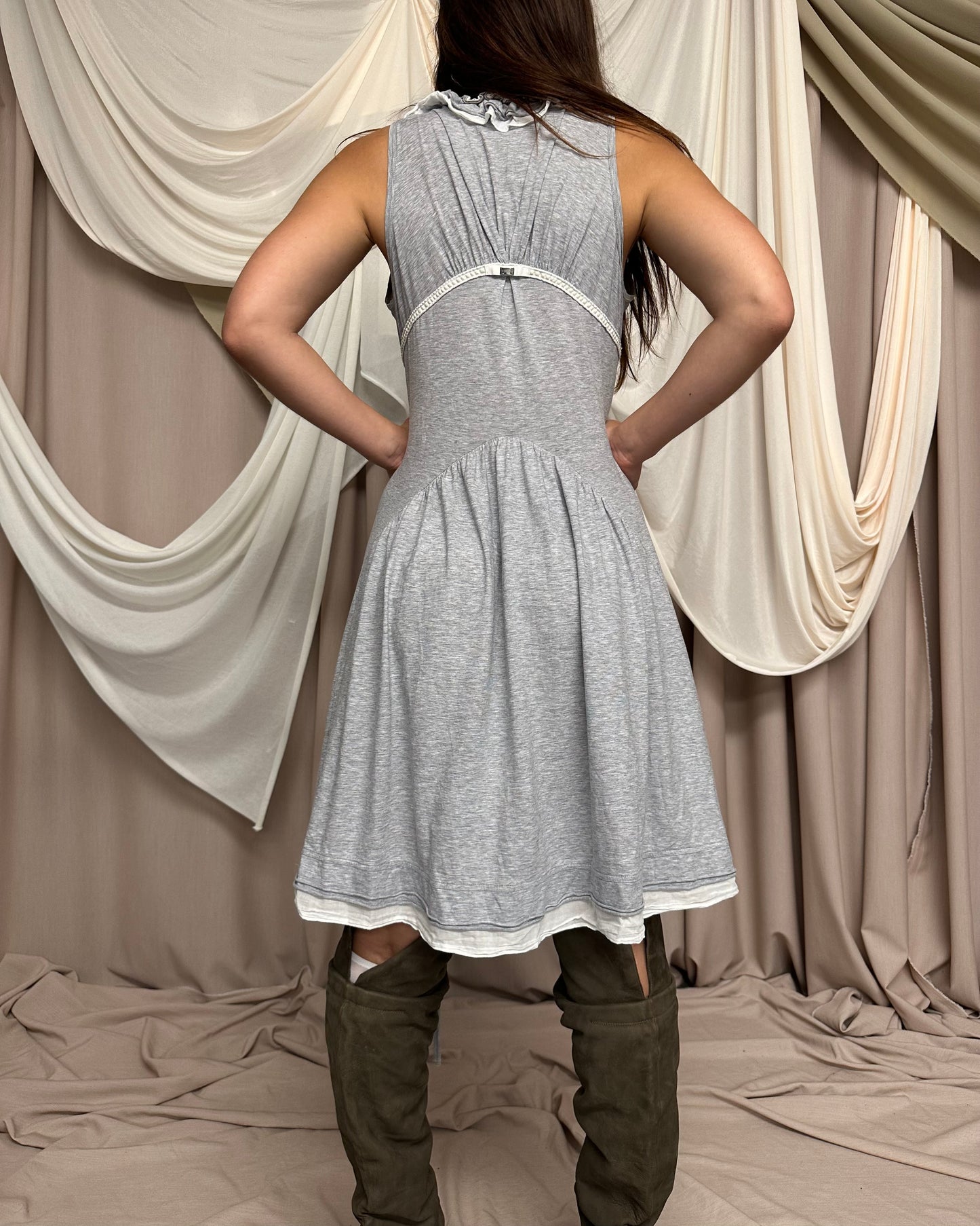 SLOUCHY COTTON DRESS WITH ASYMMETRICAL HEMS AND HANGING FRINGE DETAILS by HIGH