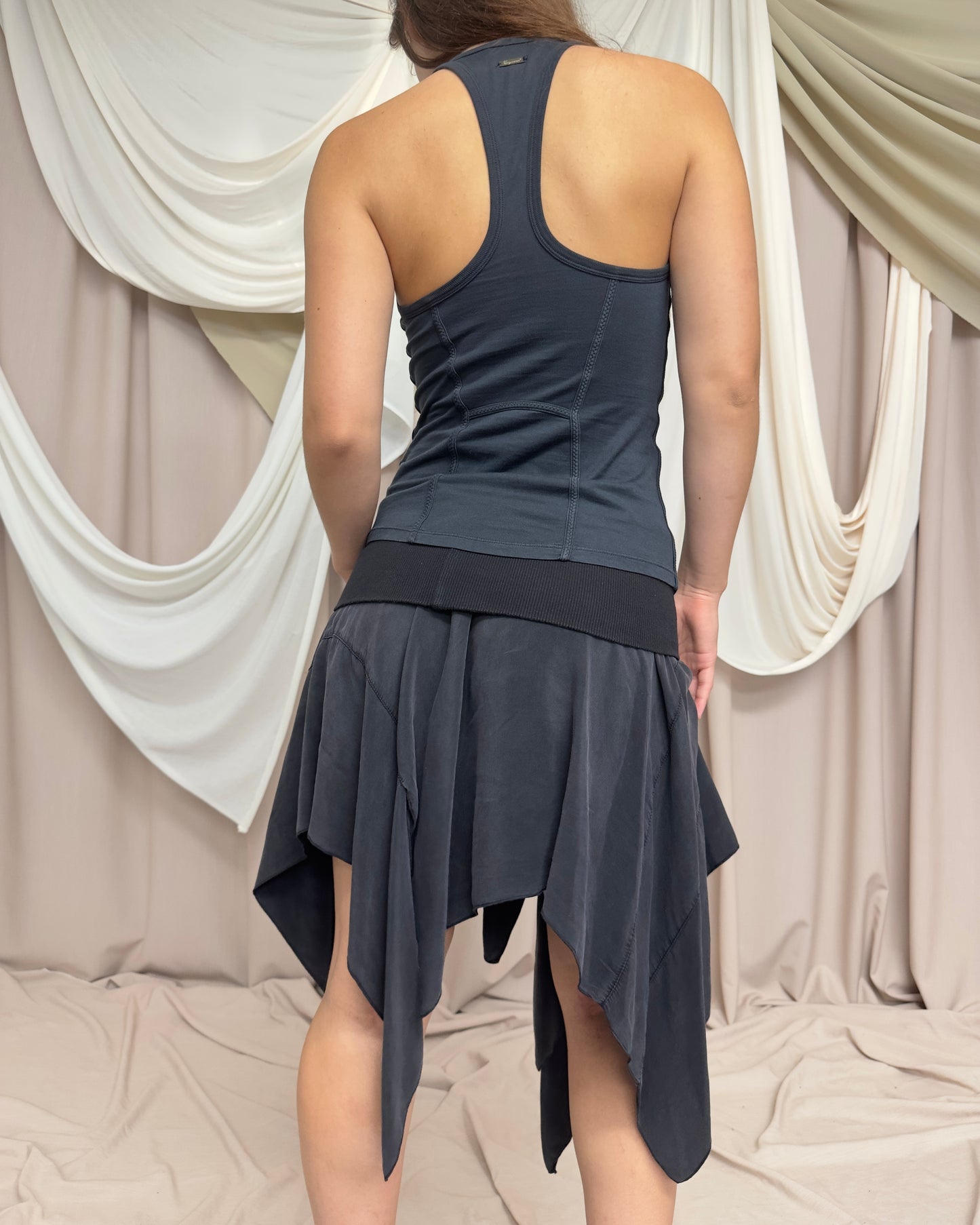 SOFT SILK ASYMMETRICAL MIDI SKIRT WITH FOLDOVER JERSEY WAISTBAND by Patrizia Pepe