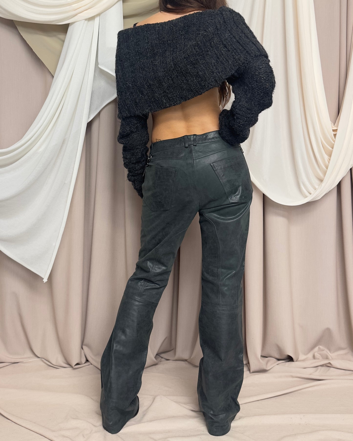WASHED LEATHER TROUSERS by Versace
