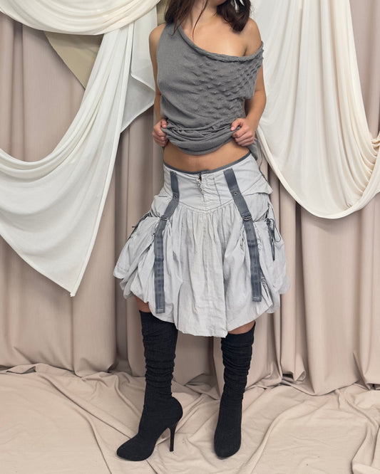 COTTON RUCHED BUBBLE SKIRT WITH UTILITARIAN DETAILS by Marithé + François Girbaud