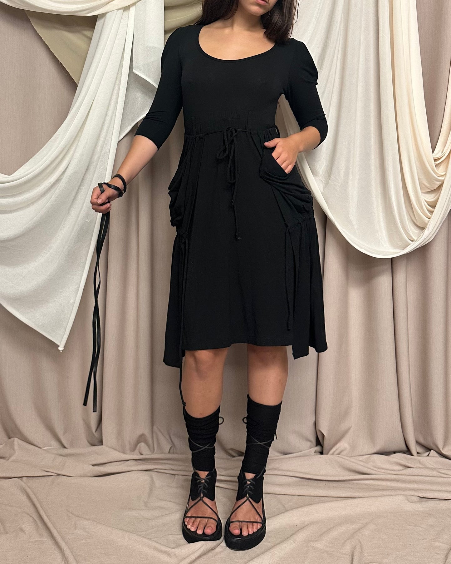 JERSEY SCULPTURAL AVANT GARDE MAXI DRESS WITH ADJUSTABLE OVERSKIRT by Plein Sud