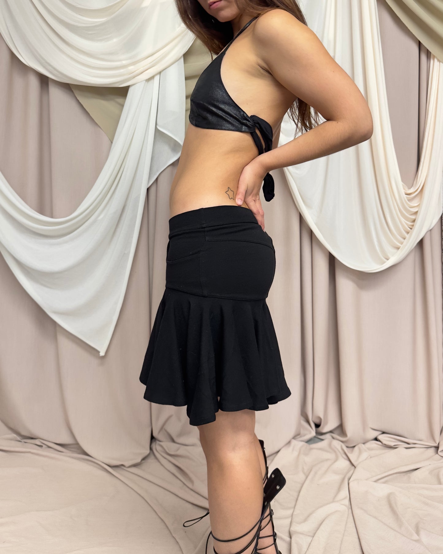 SOFT JERSEY MINI SKIRT WITH ASYMMETRICAL RUFFLED HEM by Plein Sud