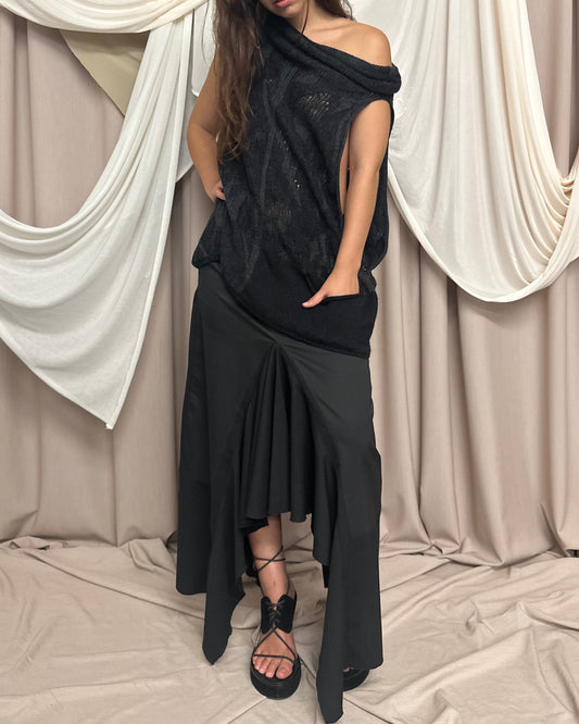 TEXTURED KNIT TUNIC /  WIDE FIT VEST WITH DEEP SIDE SLITS by Sarah Pacini