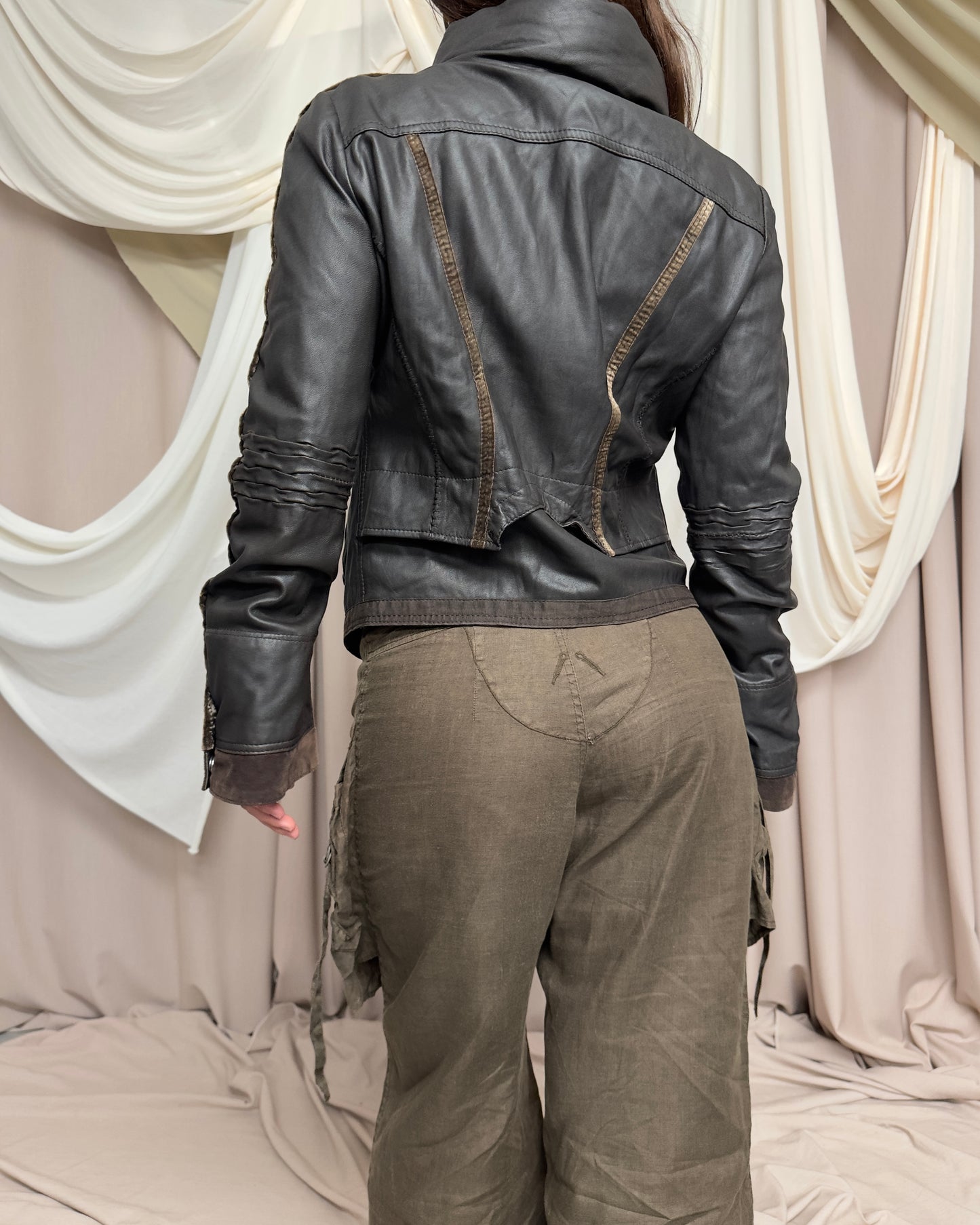 BROWN LEATHER 'BONDAGE' UTILITY STRAP COAT by Marithé + François Girbaud
