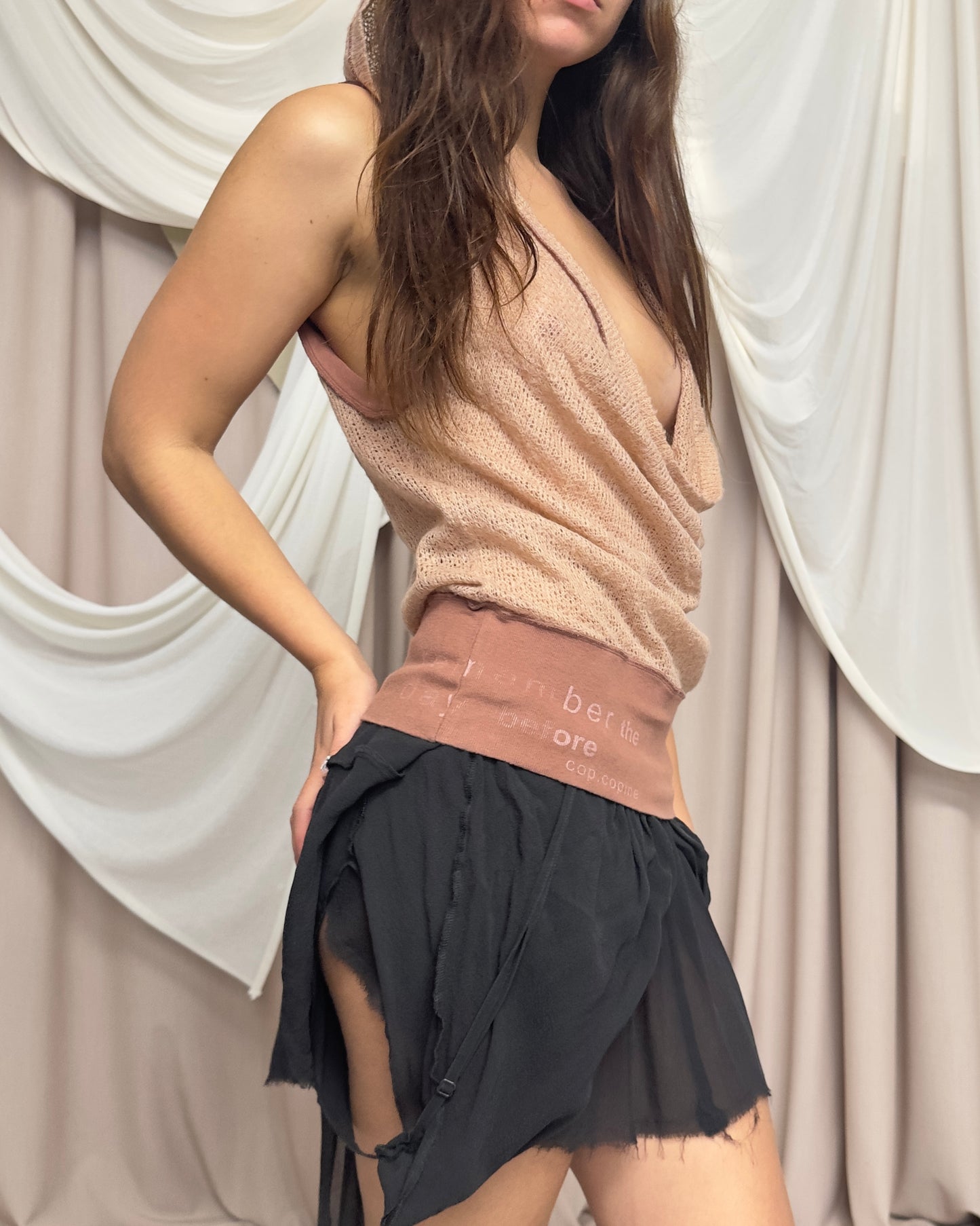 SLOUCHY COWL NECK OPEN KNIT VEST WITH OVERSIZED HOOD by Cop Copine