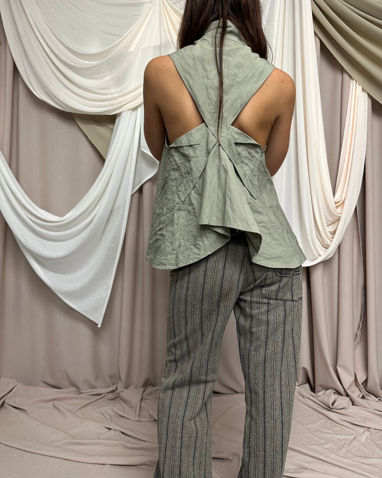PALE GREEN CROPPED UTILITY VEST by Sarah Pacini