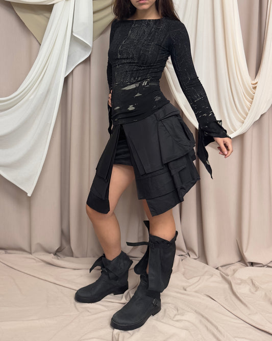 UTILITY MINI SKIRT WITH LAYERED OVERSKIRTS