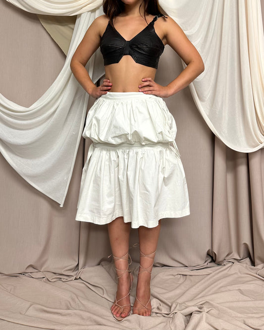 WHITE TIERED PUFF MIDI SKIRT by Moschino