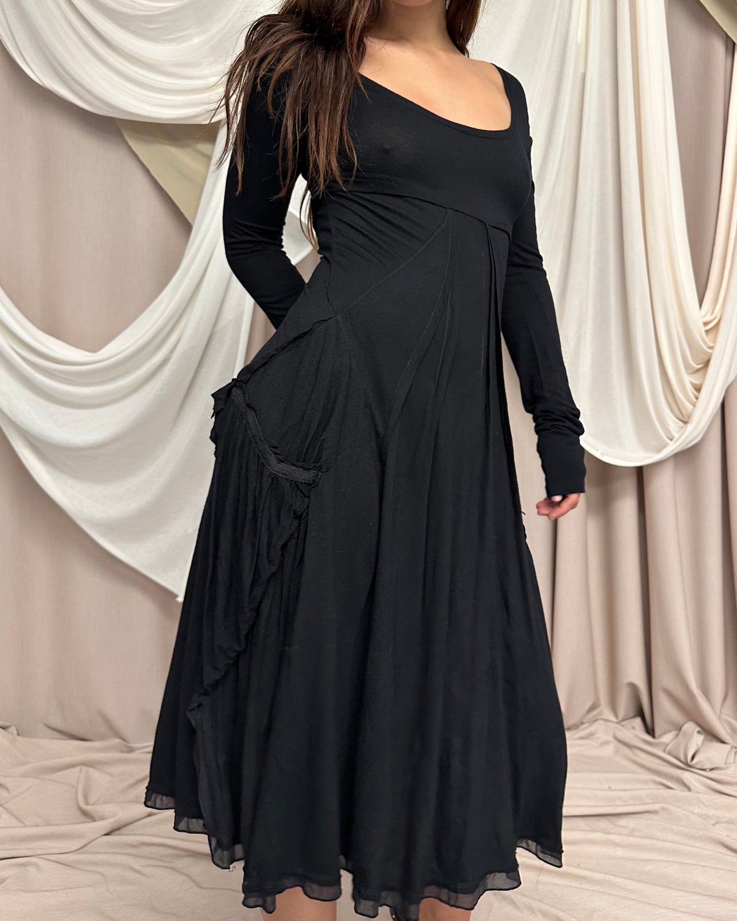 SLOUCHY JERSEY DRESS WITH SILK TRIM AND DRAPED DETAIL by Marithé + François Girbaud