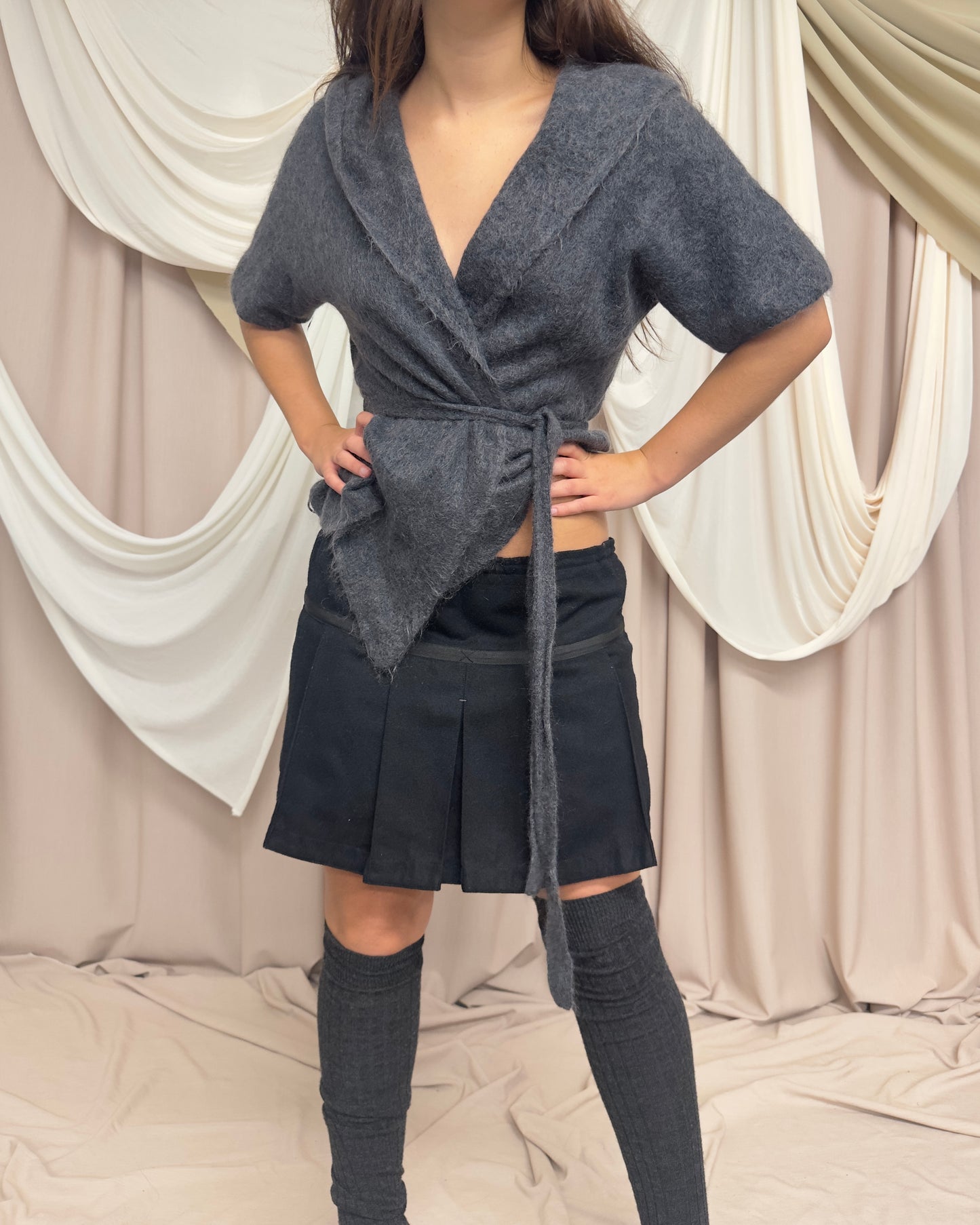 MOHAIR BLEND CARDIGAN WITH OVERSIZED HOOD by Sarah Pacini