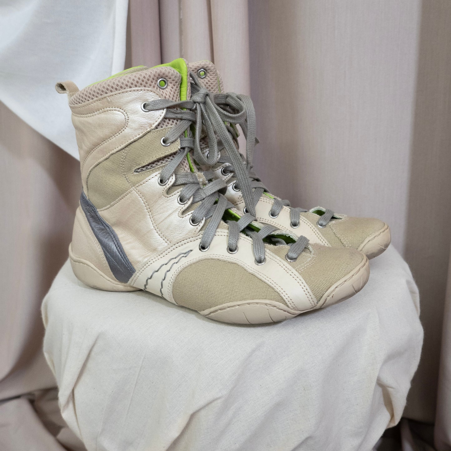 METALLIC LACE UP BOXER BOOTS by Marithé + François Girbaud