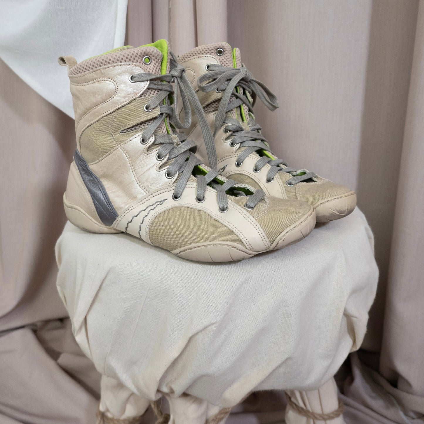 METALLIC LACE UP BOXER BOOTS by Marithé + François Girbaud