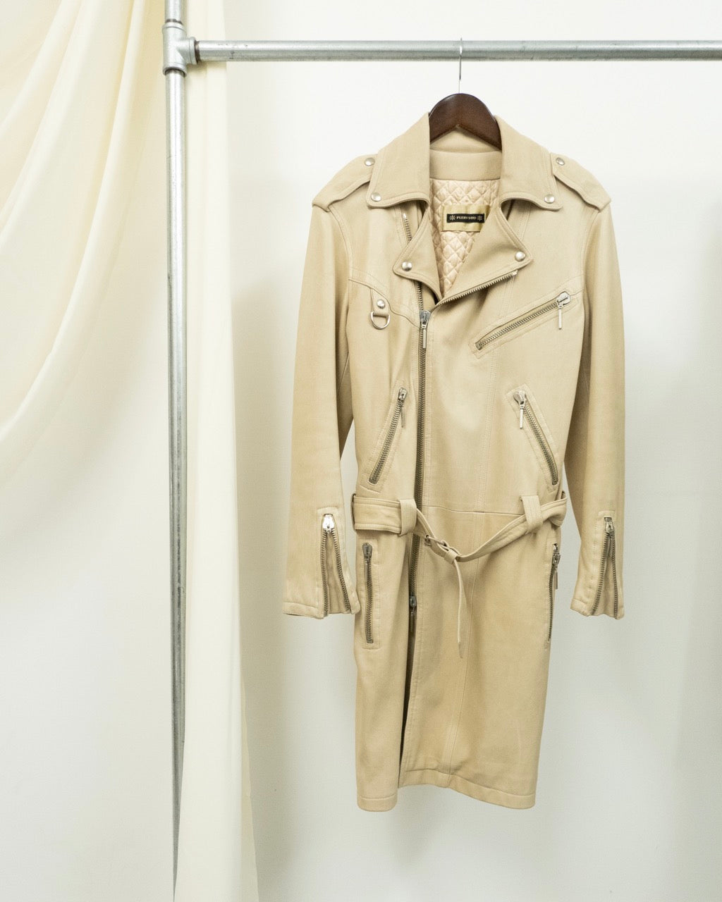 CREAM LEATHER TRENCH COAT BY PLEIN SUD