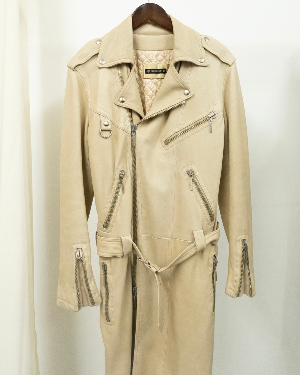 CREAM LEATHER TRENCH COAT BY PLEIN SUD