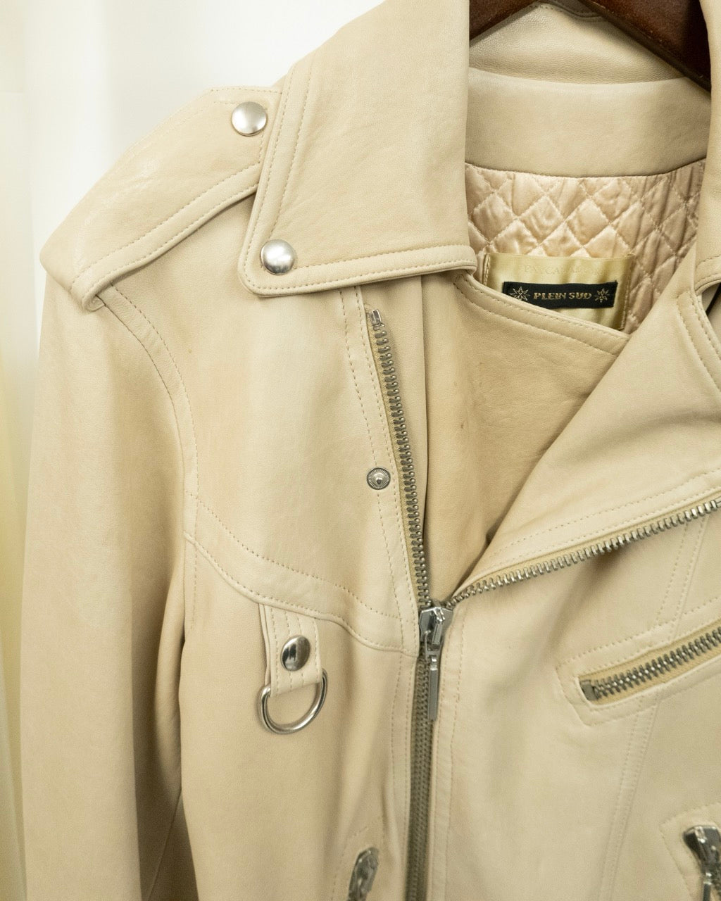 CREAM LEATHER TRENCH COAT BY PLEIN SUD