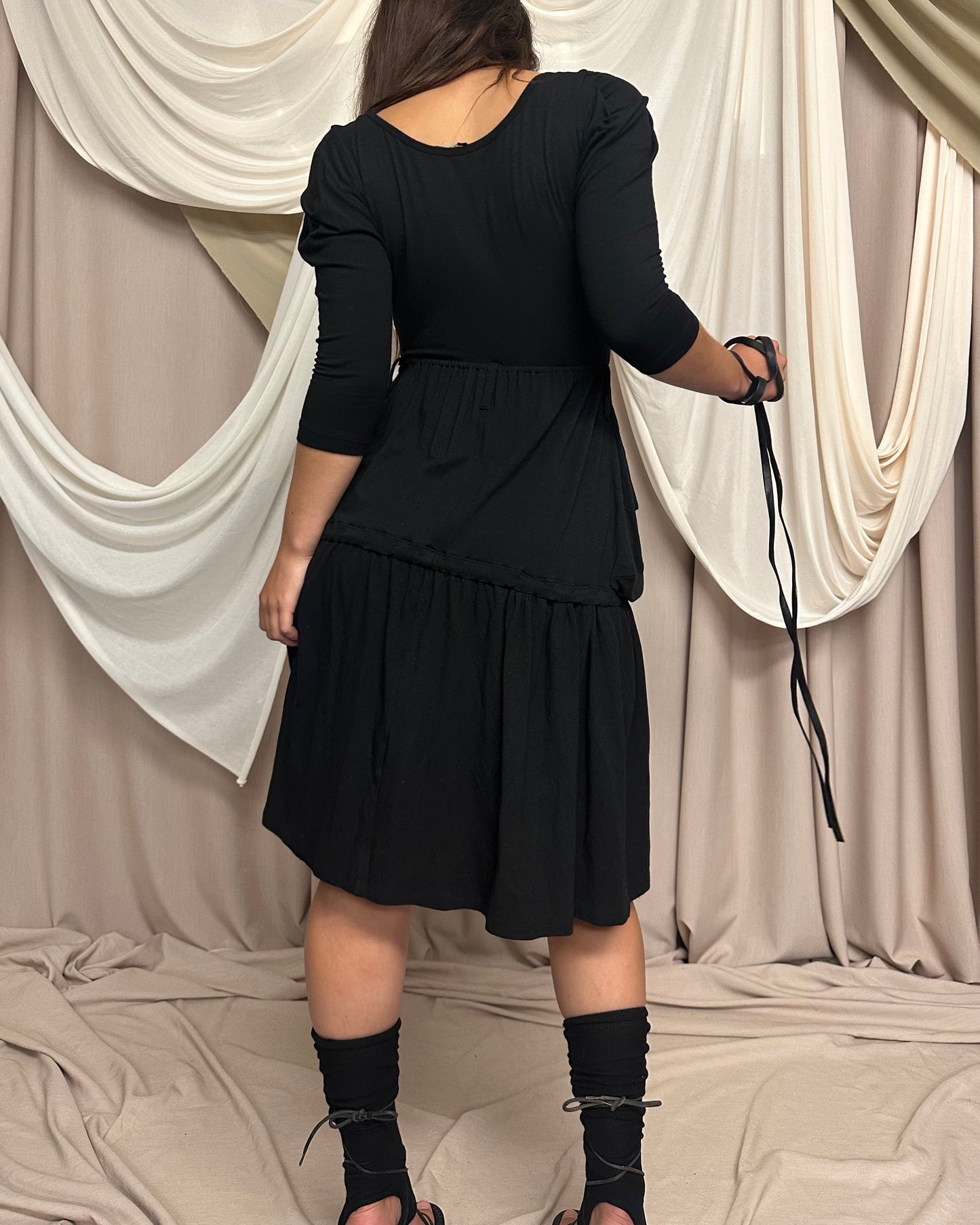 JERSEY SCULPTURAL AVANT GARDE MAXI DRESS WITH ADJUSTABLE OVERSKIRT by Plein Sud