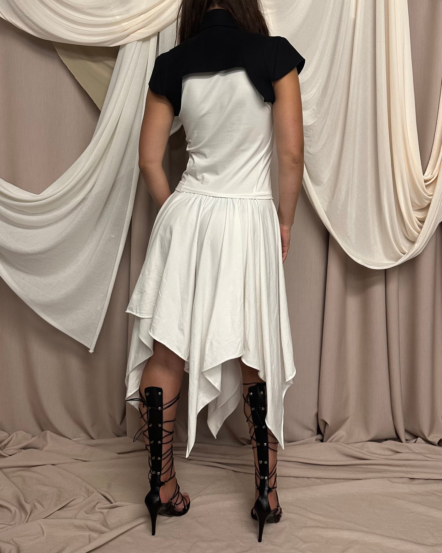 SOFT JERSEY MIDI DRESS WITH POINTED ASYMMETRICAL HEMS by Marithé + François Girbaud