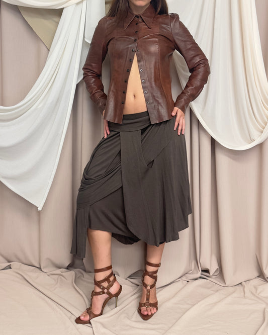 SOFT DRAPE JERSEY MIDI SKIRT WITH POINTED ASYMMETRICAL HEMS