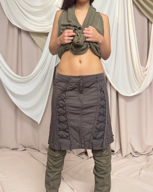 BROWN UTILITARIAN SKIRT WITH CORSET STYLE LACING