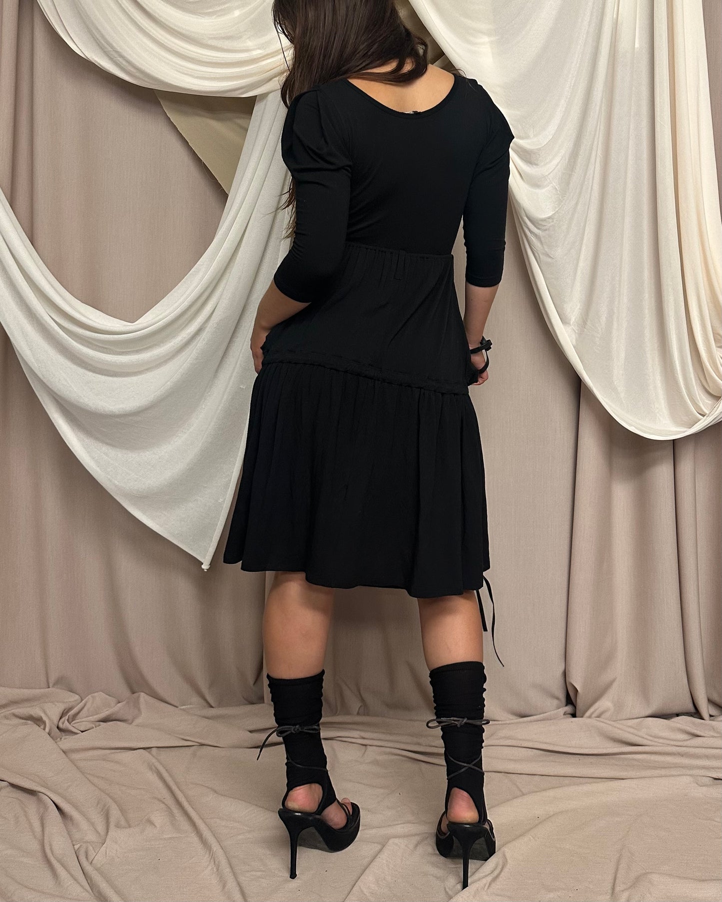 JERSEY SCULPTURAL AVANT GARDE MAXI DRESS WITH ADJUSTABLE OVERSKIRT by Plein Sud