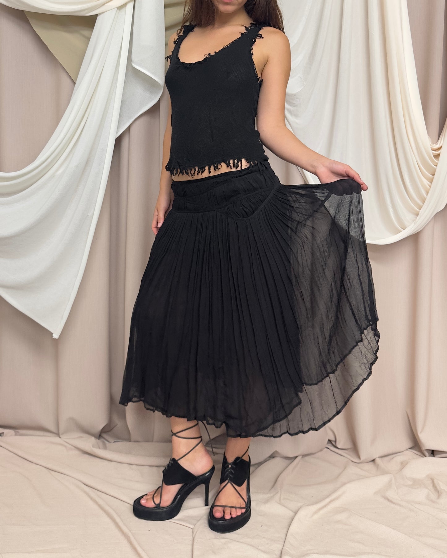 SEMI-SHEER MIDI SKIRT IN 100% SILK by Roberto Cavalli
