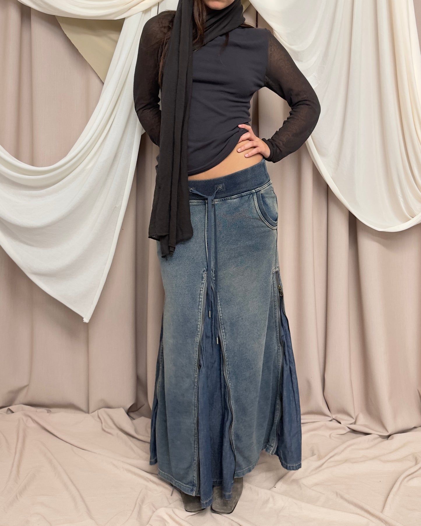 SOFT JUMPER WITH SHEER SLEEVES AND MODULAR SHEER KNIT WRAP by Sarah Pacini