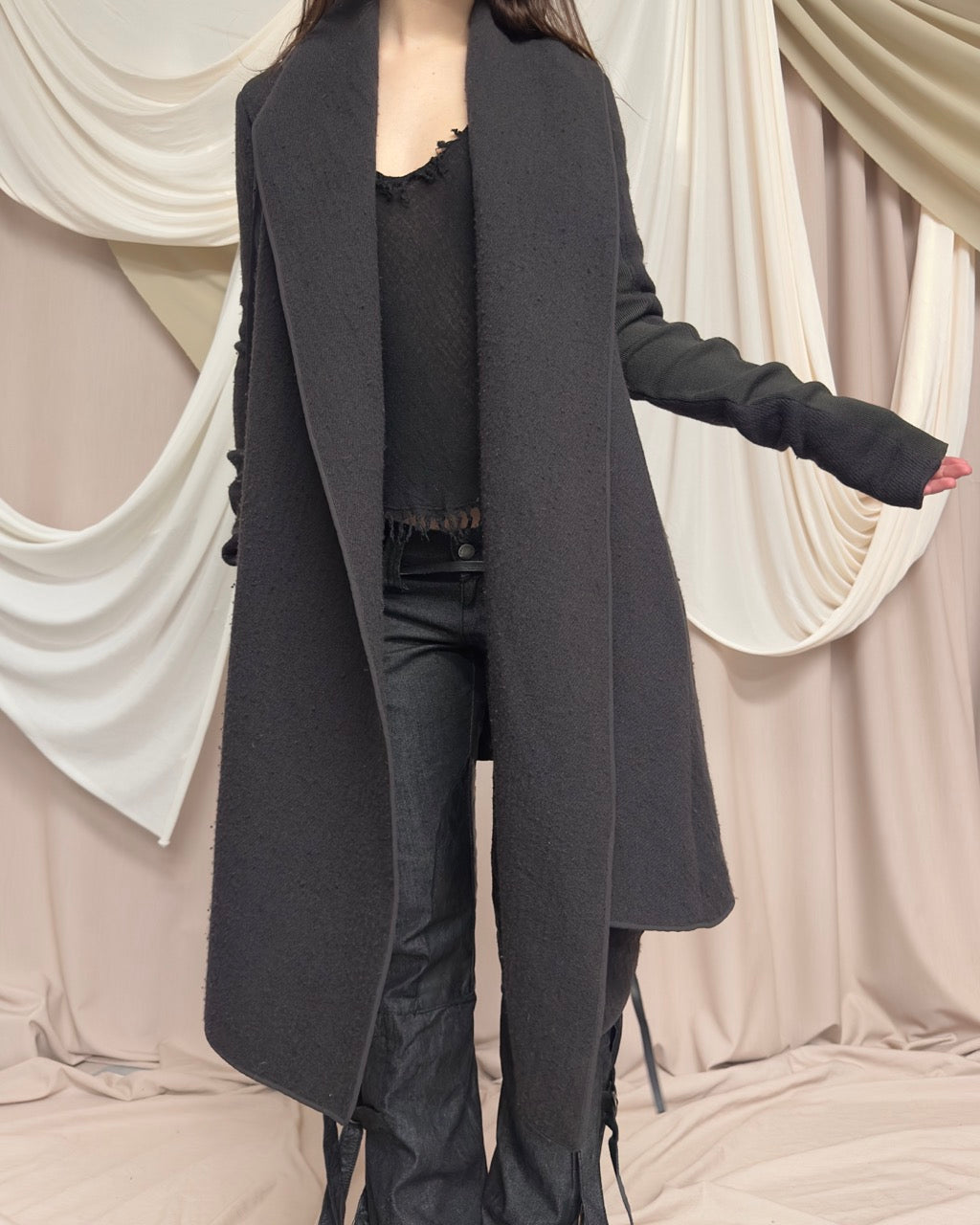 WOOL COAT WITH EXAGGERATED COLLAR BY RICK OWENS