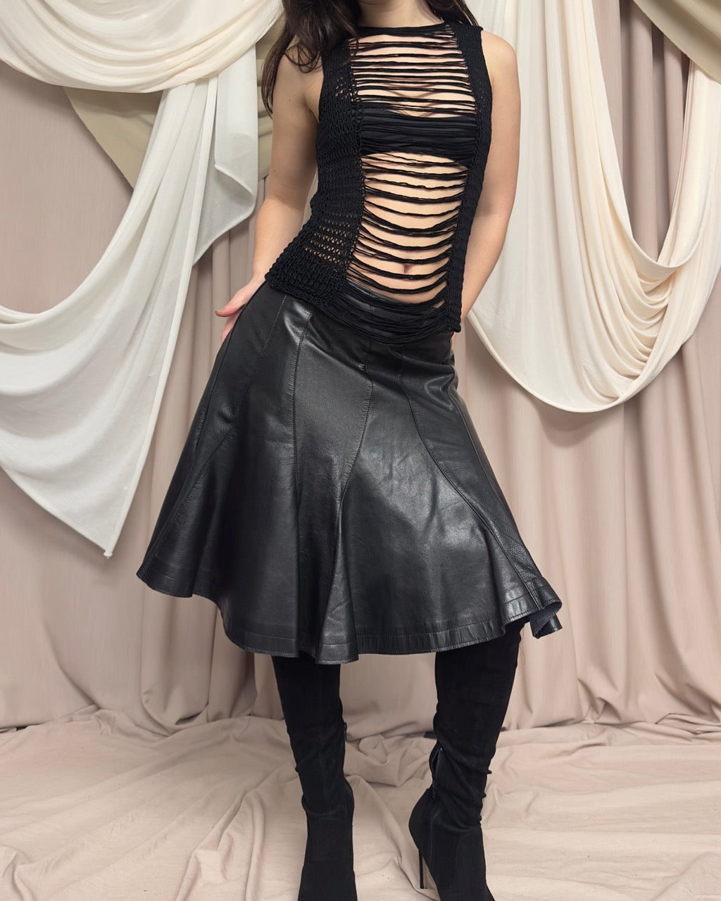 PANELLED LEATHER SKIRT BY JUNYA WATANABE