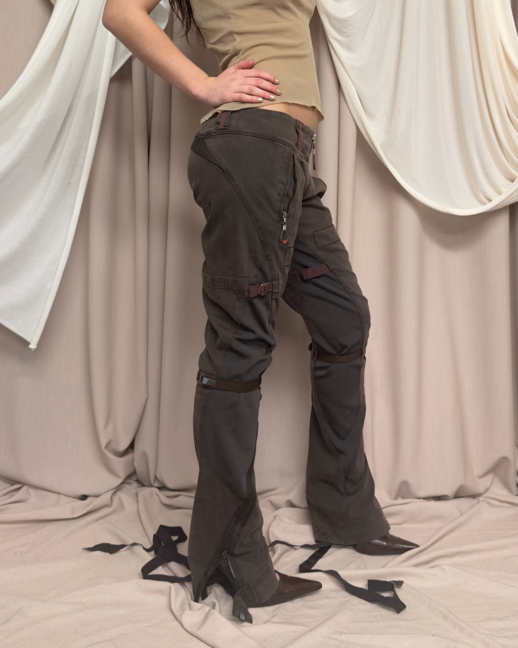 BROWN SLIM FIT TECHNICAL TROUSERS BY MARITHÉ + FRANÇOIS GIRBAUD