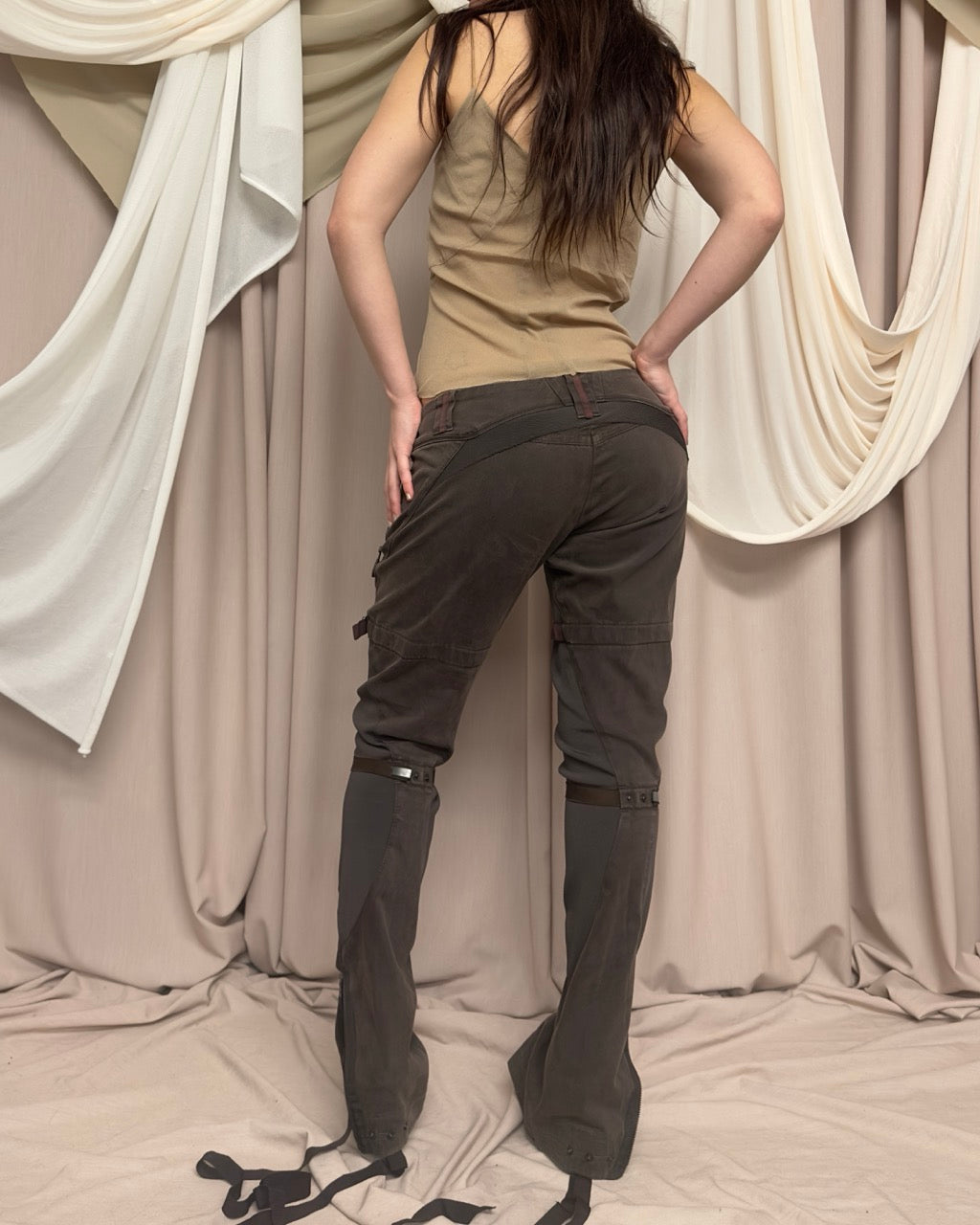 BROWN SLIM FIT TECHNICAL TROUSERS BY MARITHÉ + FRANÇOIS GIRBAUD
