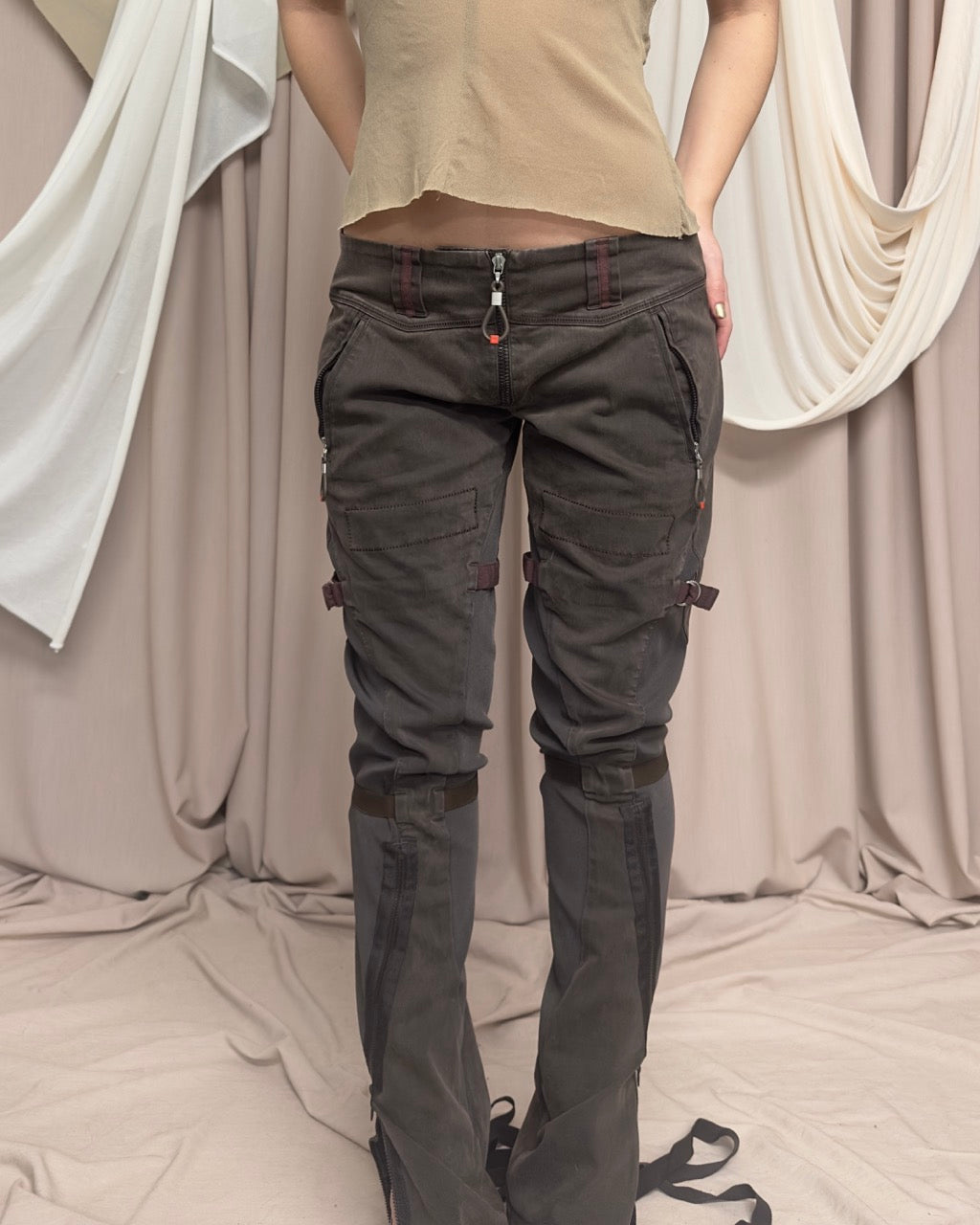 BROWN SLIM FIT TECHNICAL TROUSERS BY MARITHÉ + FRANÇOIS GIRBAUD