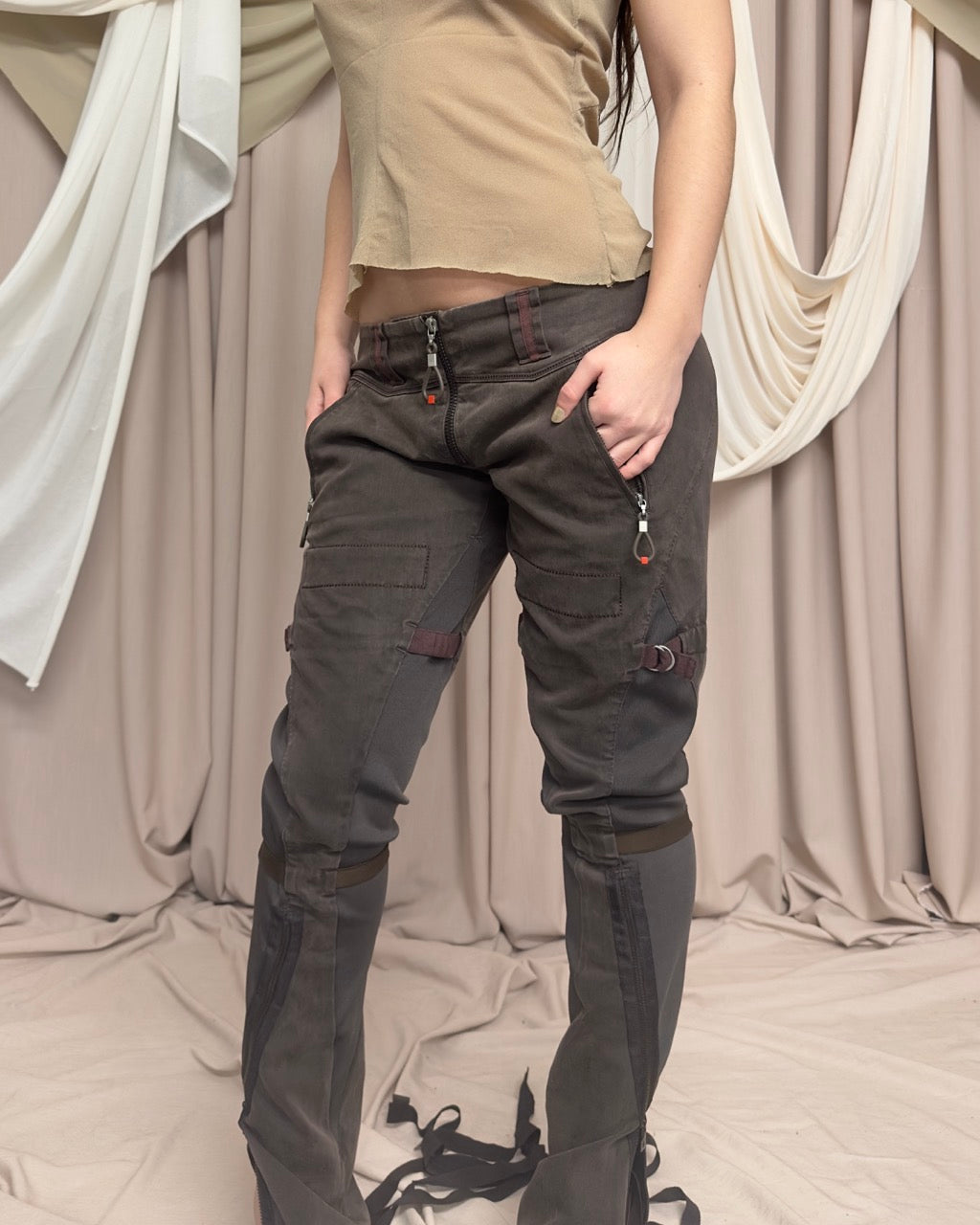 BROWN SLIM FIT TECHNICAL TROUSERS BY MARITHÉ + FRANÇOIS GIRBAUD
