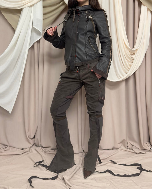 BROWN LEATHER 'BONDAGE' UTILITY STRAP COAT BY MARITHÉ + FRANÇOIS GIRBAUD