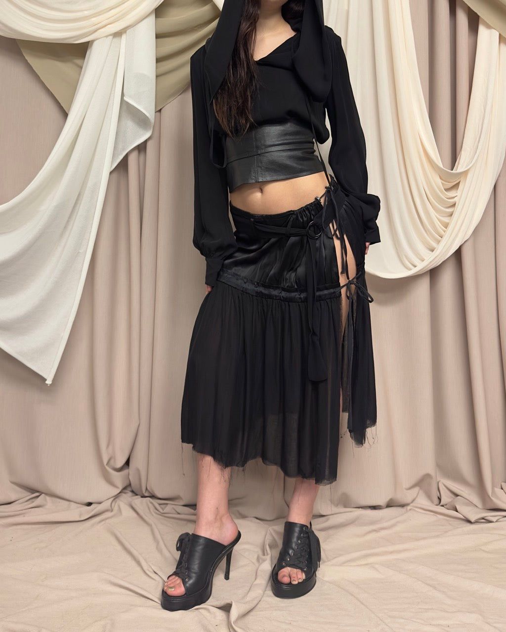DISTRESSED SILK WRAP SKIRT BY ANN DEMEULEMEESTER